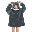 Kids Dark Grey Dog Oversized Plush Blanket Hoodie Kids Blanket Hoodies Iconix 