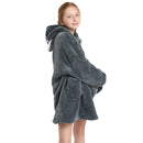 Kids Dark Grey Dog Oversized Plush Blanket Hoodie Kids Blanket Hoodies Iconix 