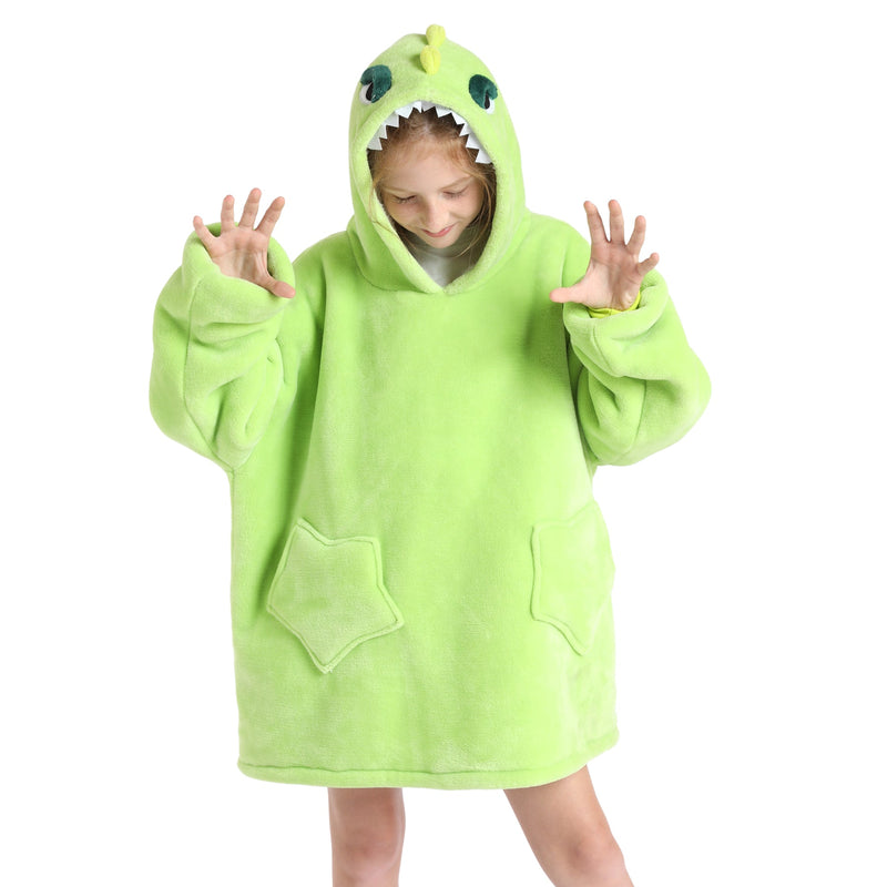 Kids Green Dragon Oversized Plush Blanket Hoodie Kids Blanket Hoodies Iconix 