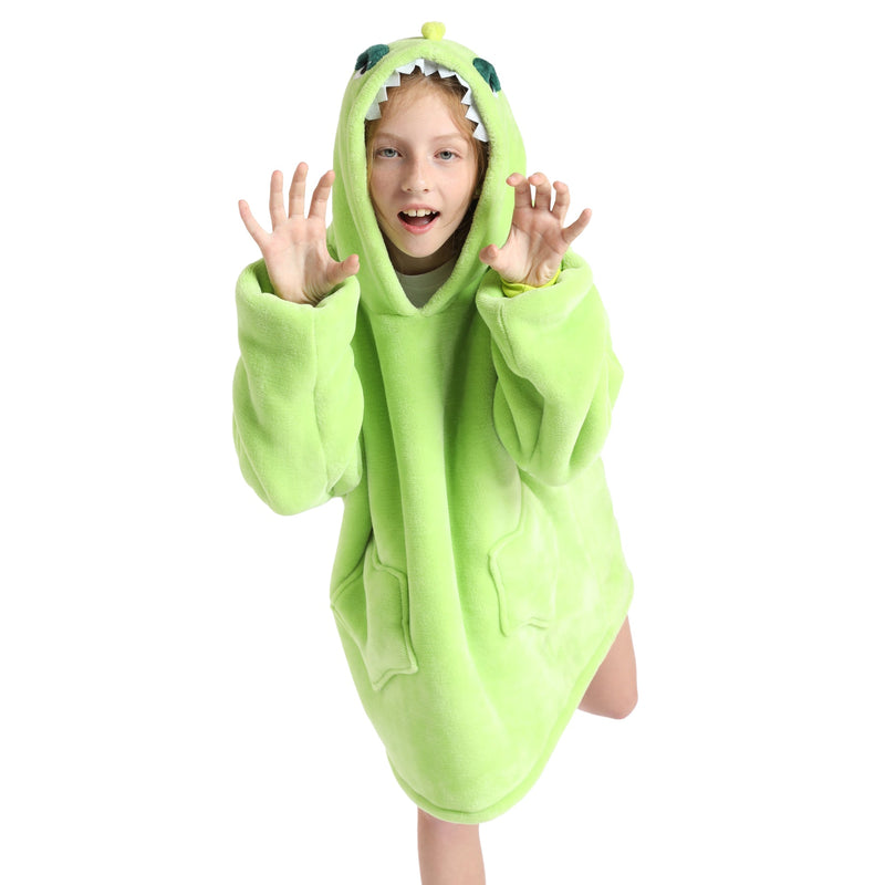 Kids Green Dragon Oversized Plush Blanket Hoodie Kids Blanket Hoodies Iconix 