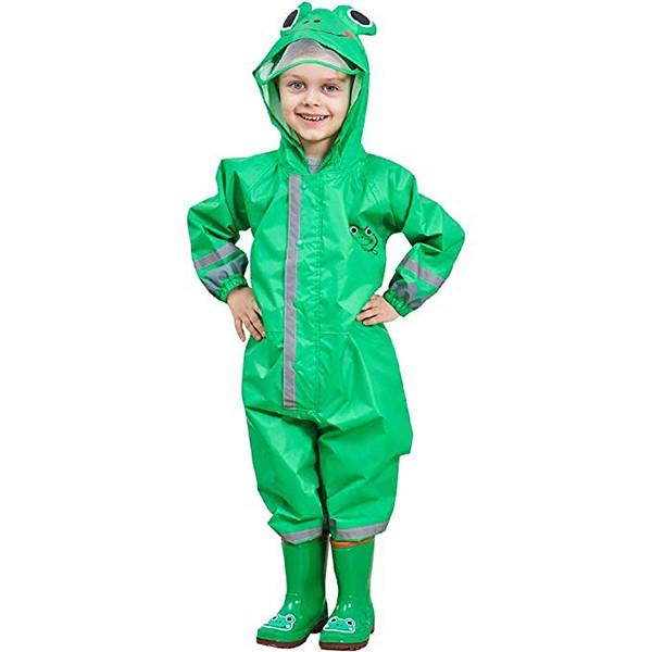 Kids One Piece Animal Raincoat - Green Frog Iconix 