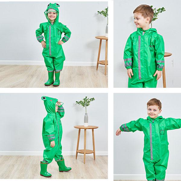 Kids One Piece Animal Raincoat - Green Frog Iconix 