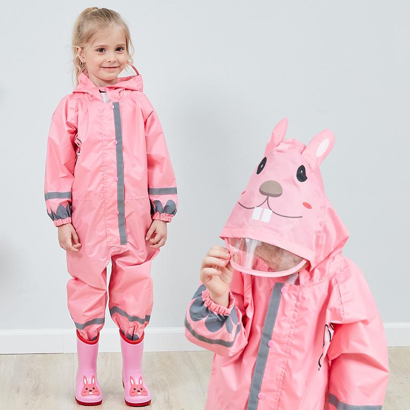 Kids One Piece Animal Raincoat - Pink Rabbit Iconix 
