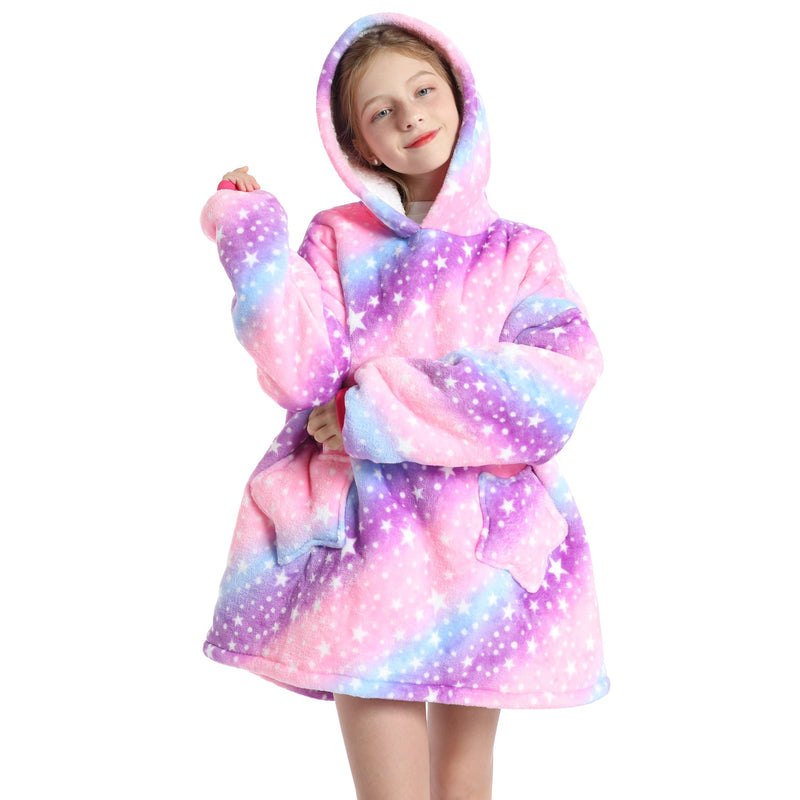 Kids Pink and Purple Stripe Oversized Plush Blanket Hoodie Kids Blanket Hoodies Iconix 