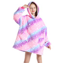Kids Pink and Purple Stripe Oversized Plush Blanket Hoodie Kids Blanket Hoodies Iconix 