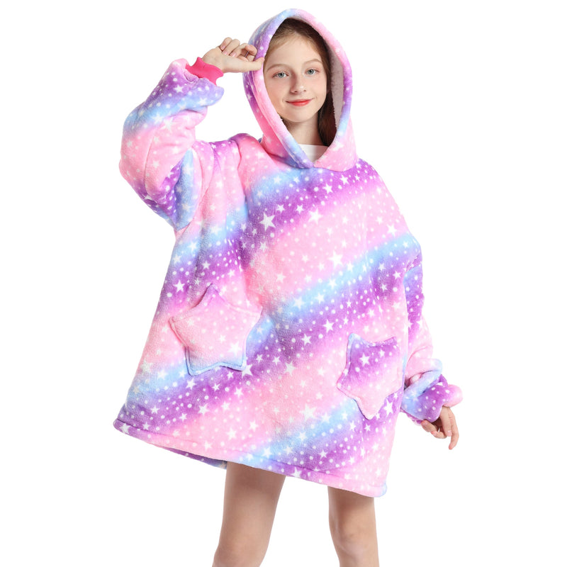 Kids Pink and Purple Stripe Oversized Plush Blanket Hoodie Kids Blanket Hoodies Iconix 