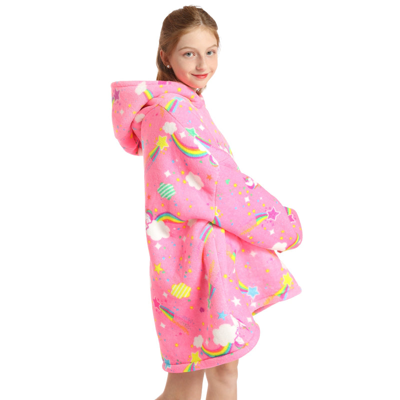 Kids Pink Sky Unicorn Oversized Plush Blanket Hoodie Kids Blanket Hoodies Iconix 