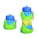 Kids Pop It Collapsible Silicone Water Bottle - Green and Blue Iconix 