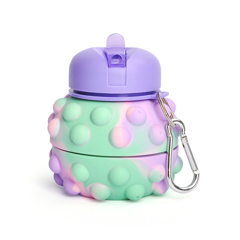 Kids Pop It Collapsible Silicone Water Bottle - Green and Purple Iconix 