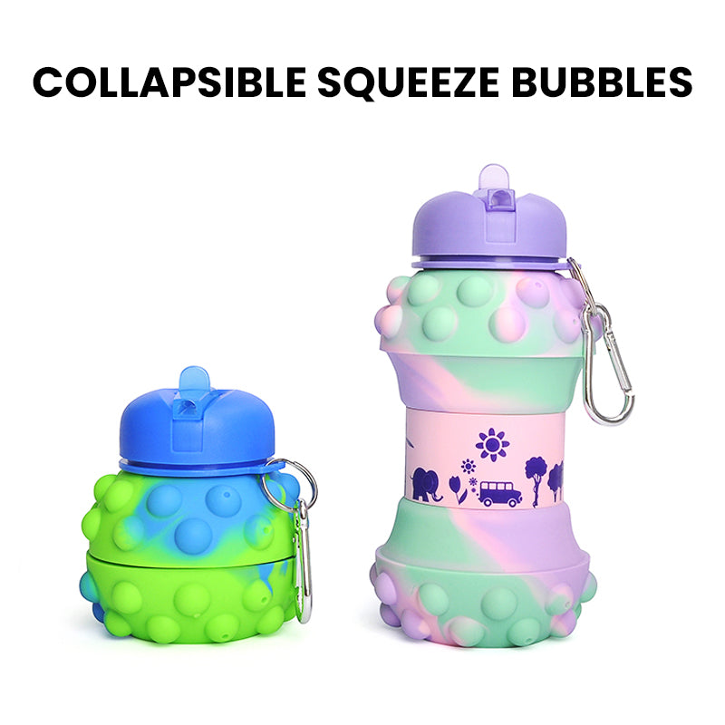 Kids Pop It Collapsible Silicone Water Bottle - Green and Purple Iconix 