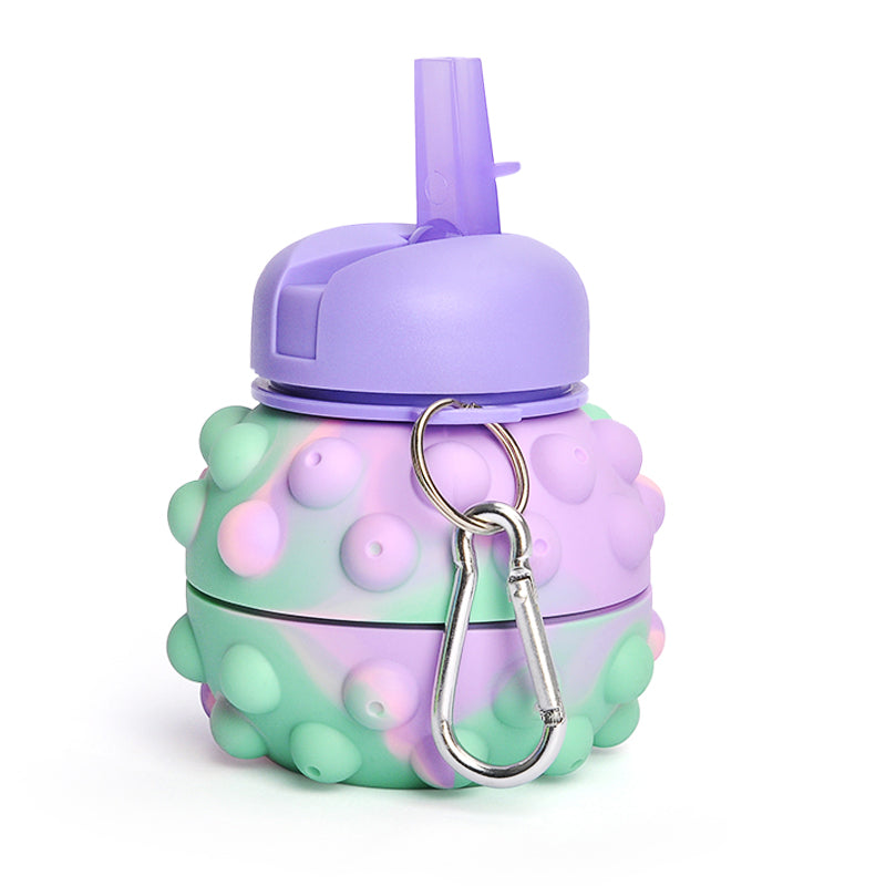 Kids Pop It Collapsible Silicone Water Bottle - Green and Purple Iconix 