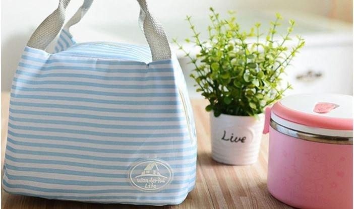 Kids Portable Insulated Thermal Lunch Bag Kids Iconix Blue Stripes 