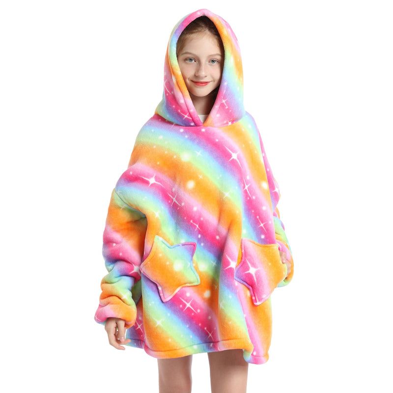 Kids Rainbow Unicorn Oversized Plush Blanket Hoodie Kids Blanket Hoodies Iconix 