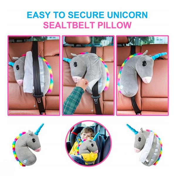 Kids Soft Stuffed Travel Pillows With Seat Belt Covers - Unicorn Iconix 
