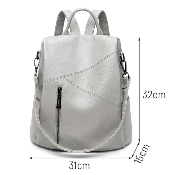 Ladies 3-Way Anti-Theft PU Leather Zipper Backpack - 1993 womens bags Iconix 