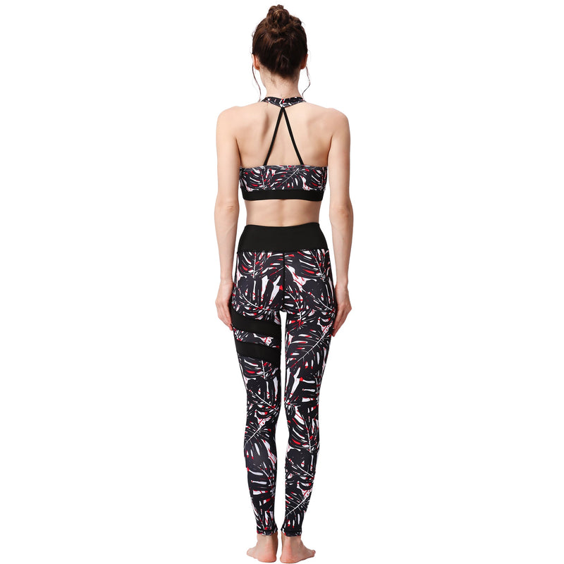 Ladies Black Fern Yoga Set Activewear | HK207 Leggings Iconix 