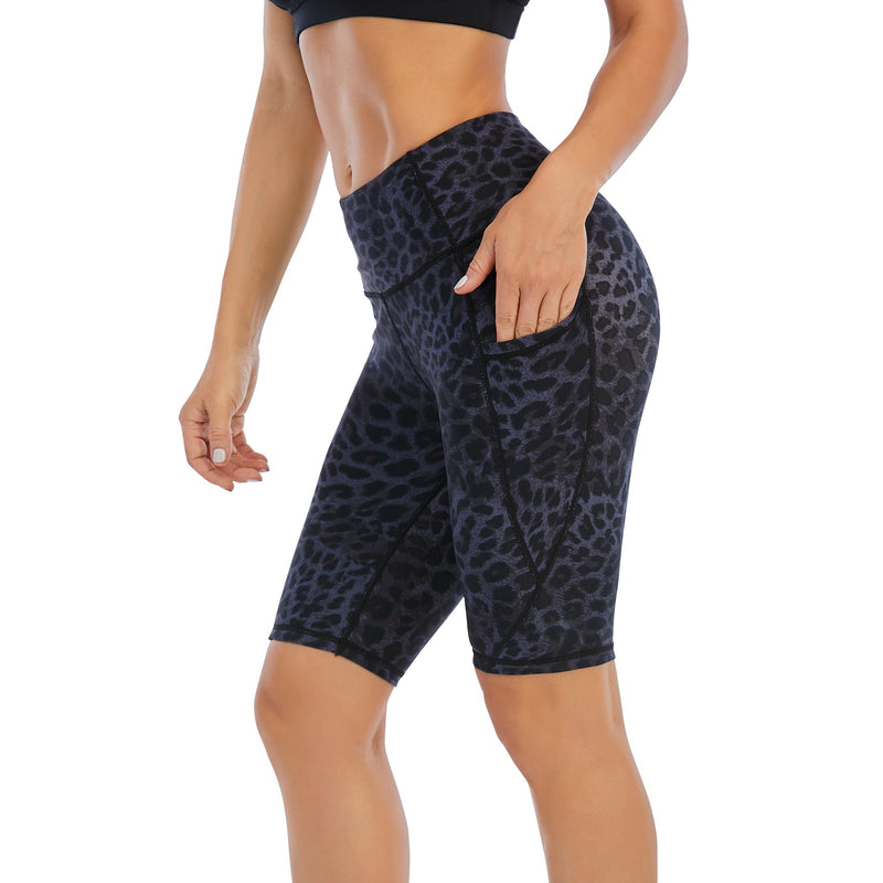 Ladies Blue Leopard Bike Shorts with Pocket | UP52 Women's Shorts Iconix 