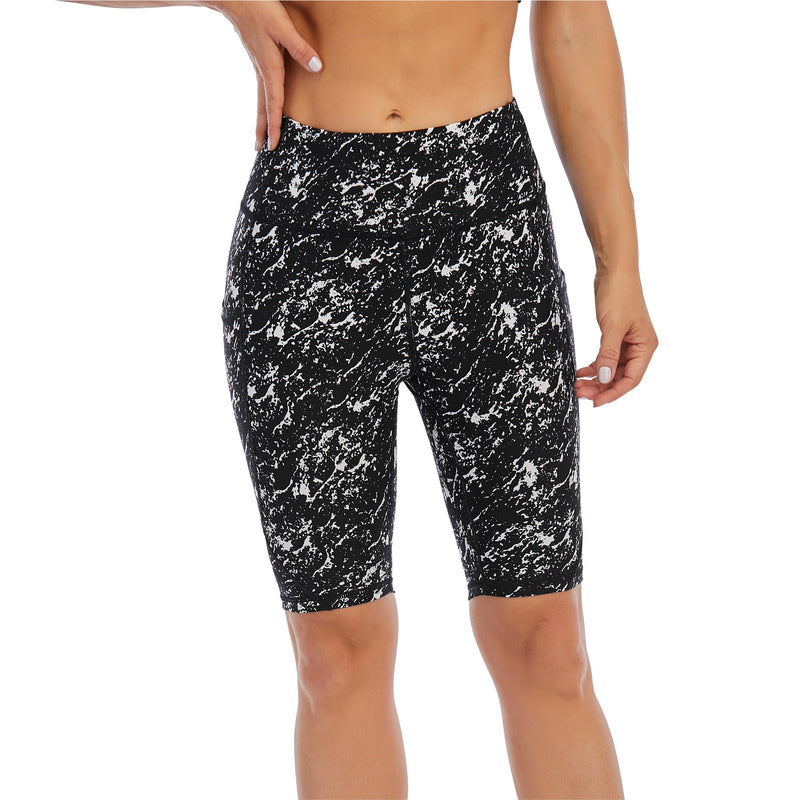 Ladies Marble Black Bike Shorts with Pocket | UP56 Women's Shorts Iconix 
