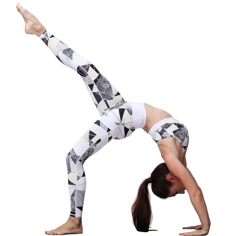 Ladies White and Grey Prism Yoga Set Activewear | HK212 Leggings Iconix 