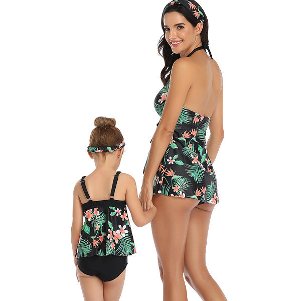Matching Mom or Daughter Black Tropical Two-Piece Swimwear matching bikinis Iconix 