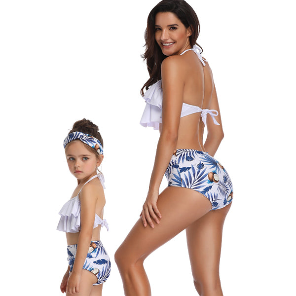 Matching Mom or Daughter Blue and White Floral Coconut Two-Piece Bikini matching bikinis Iconix 