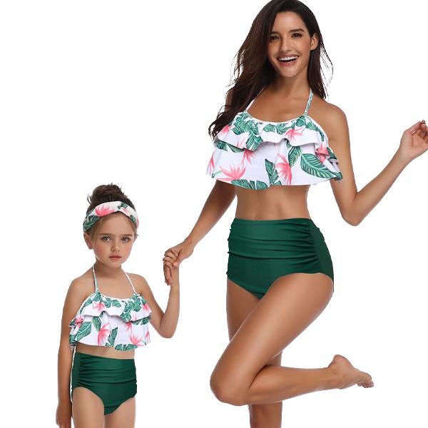 Matching Mom or Daughter Green Floral Print Two-Piece Bikini Matching Bikini Iconix 