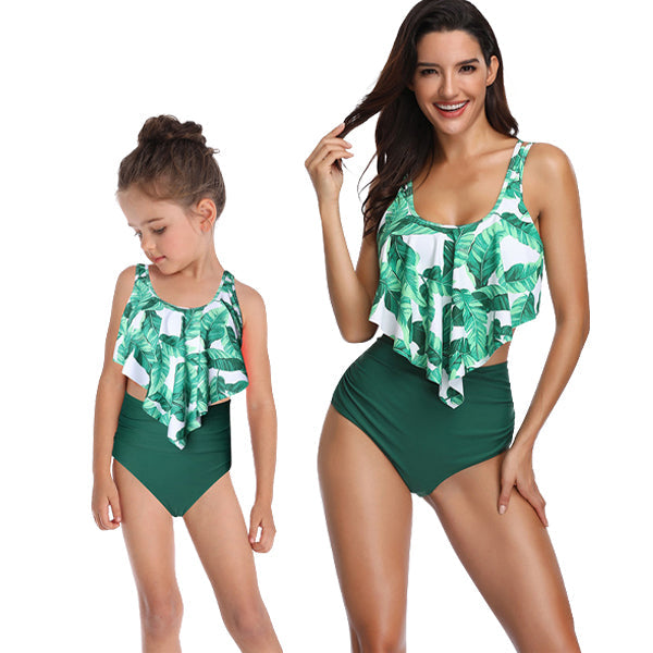 Matching Mom or Daughter Green Leaf Tone Two-Piece Bikini matching bikinis Iconix 