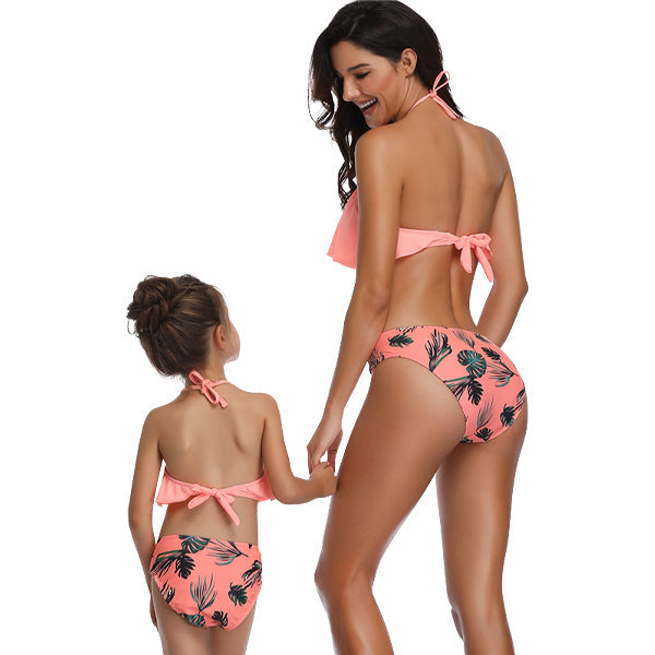 2 Piece Peach Floral Matching Bikini Swimwear for Mom or Daughter