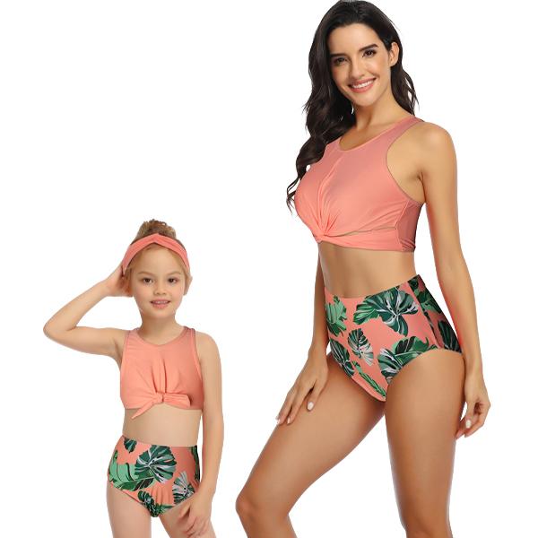Matching Mom or Daughter Peach Jungle Crop Two-Piece Bikini Matching Bikini Iconix 