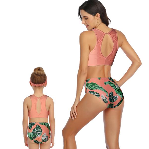 Matching Mom or Daughter Peach Jungle Crop Two-Piece Bikini Matching Bikini Iconix 