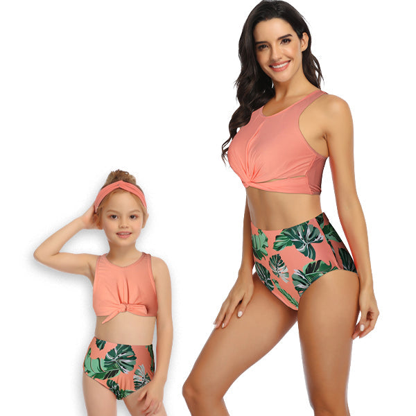 Matching Mom or Daughter Peach Jungle Crop Two-Piece Bikini matching bikinis Iconix 