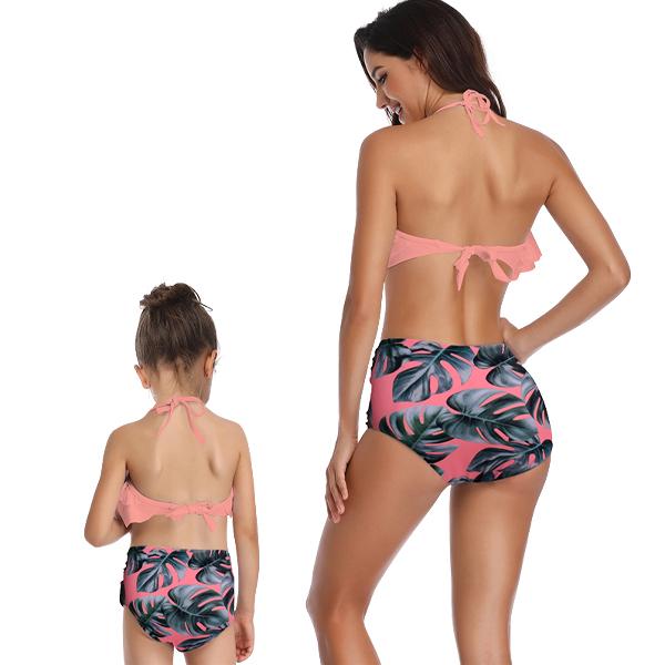 Matching Mom or Daughter Peach Leafy Print Two-Piece Bikini Matching Bikini Iconix 