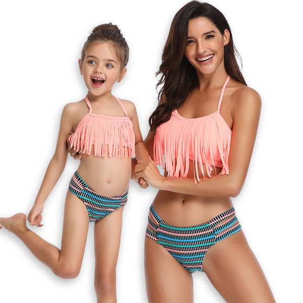 Matching Mom or Daughter Peach Striped Two-Piece Bikini matching bikinis Iconix 