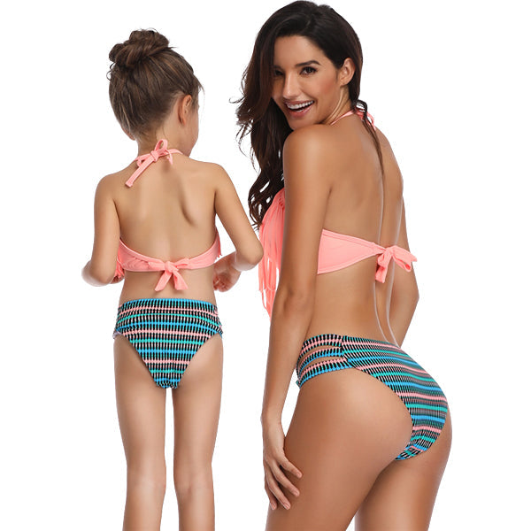 Matching Mom or Daughter Peach Striped Two-Piece Bikini matching bikinis Iconix 