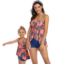 Matching Mom or Daughter Peach Tropical Print Boyleg Two-Piece Swimwear Matching Bikini Iconix 