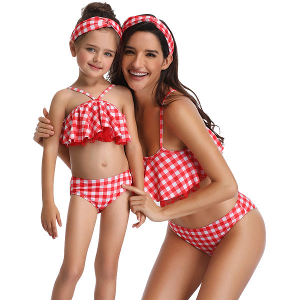 Matching Mom or Daughter Red Checkered Print Two-Piece Bikini matching bikinis Iconix 