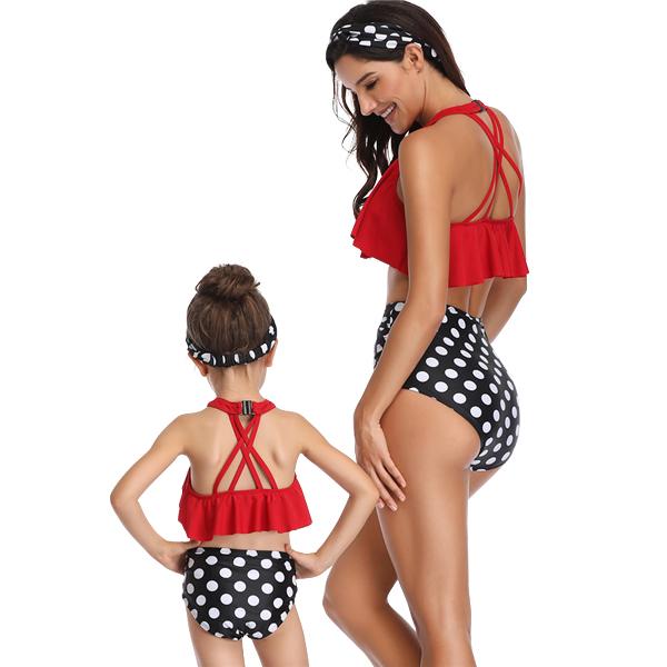 Matching Mom or Daughter Red Polka Dot Print Two-Piece Bikini Matching Bikini Iconix 