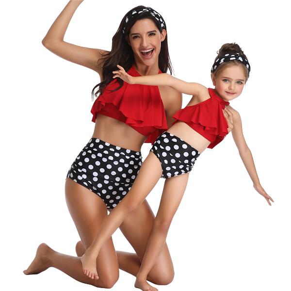 Matching Mom or Daughter Red Polka Dot Print Two-Piece Bikini Matching Bikini Iconix 
