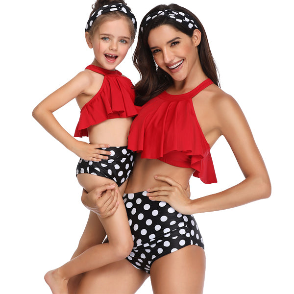 Matching Mom or Daughter Red Polka Dot Print Two-Piece Bikini matching bikinis Iconix 