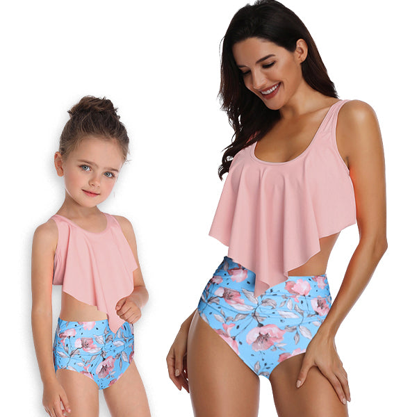 Matching Mom or Daughter Soft Pink and Blue Floral Two-Piece Bikini matching bikinis Iconix 