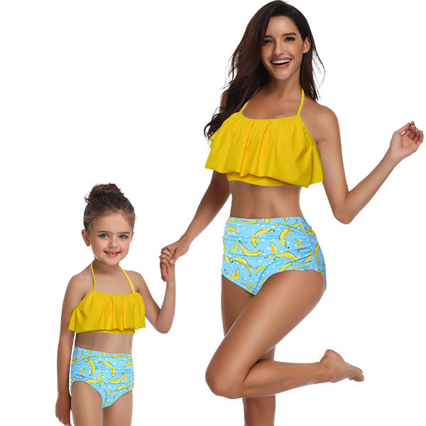 Matching Mom or Daughter Yellow Banana Print Two-Piece Bikini matching bikinis Iconix 