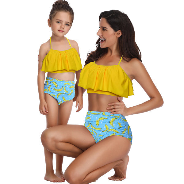 Matching Mom or Daughter Yellow Banana Print Two-Piece Bikini matching bikinis Iconix 