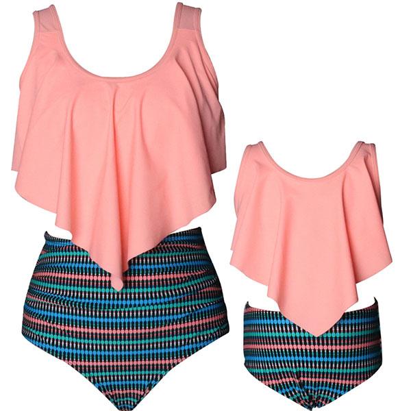 Mom and Daughter Matching Peach and Blue Tribal Two-piece Bikini Beauty & Fashion Iconix 