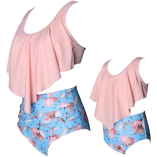 Mom and Daughter Matching Soft Pink and Blue Floral Two-piece Bikini Beauty & Fashion Iconix 