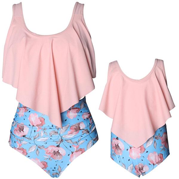 Mom and Daughter Matching Soft Pink and Blue Floral Two-piece Bikini Beauty & Fashion Iconix 