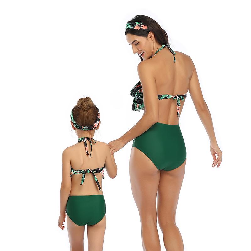 Mom or Daughter Black Tropical Frill Matching Bikini bikini Iconix 