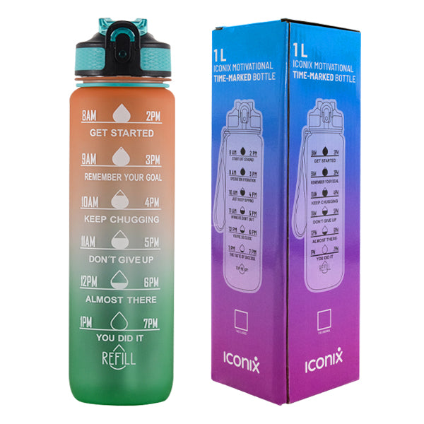 Motivational Time Marker Water Bottle - Orange and Green Running Accessories Iconix 