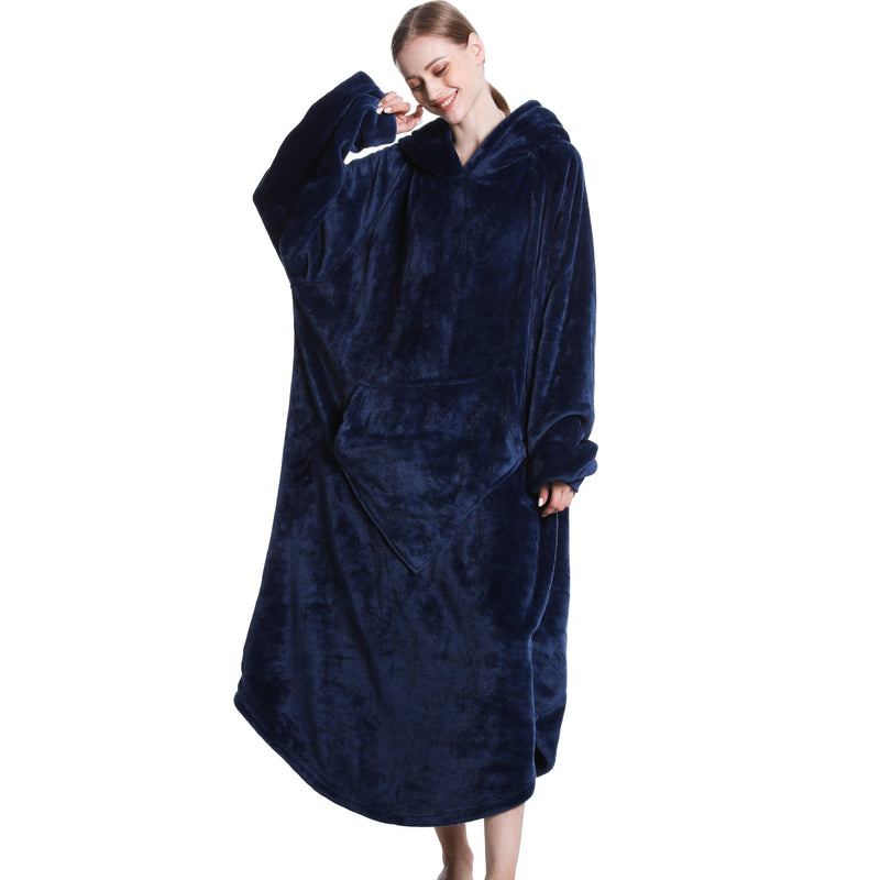 Navy Blue Oversized Floor-Length Body Blanket Hoodie Adult Blanket Hoodies Iconix 