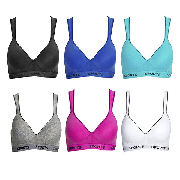 Pack of 6 Colour Wireless Sports Bra's - 8925 (Full sizes Available) Sports Bra Iconix 