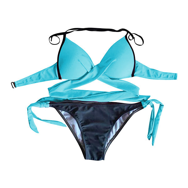 Padded Criss-Cross Bikini Set Swimsuit in Blue bikinis Iconix 